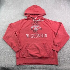 Wisconsin Badgers Hoodie Mens Large Red College Vault Mascot Logo Sweatshirt